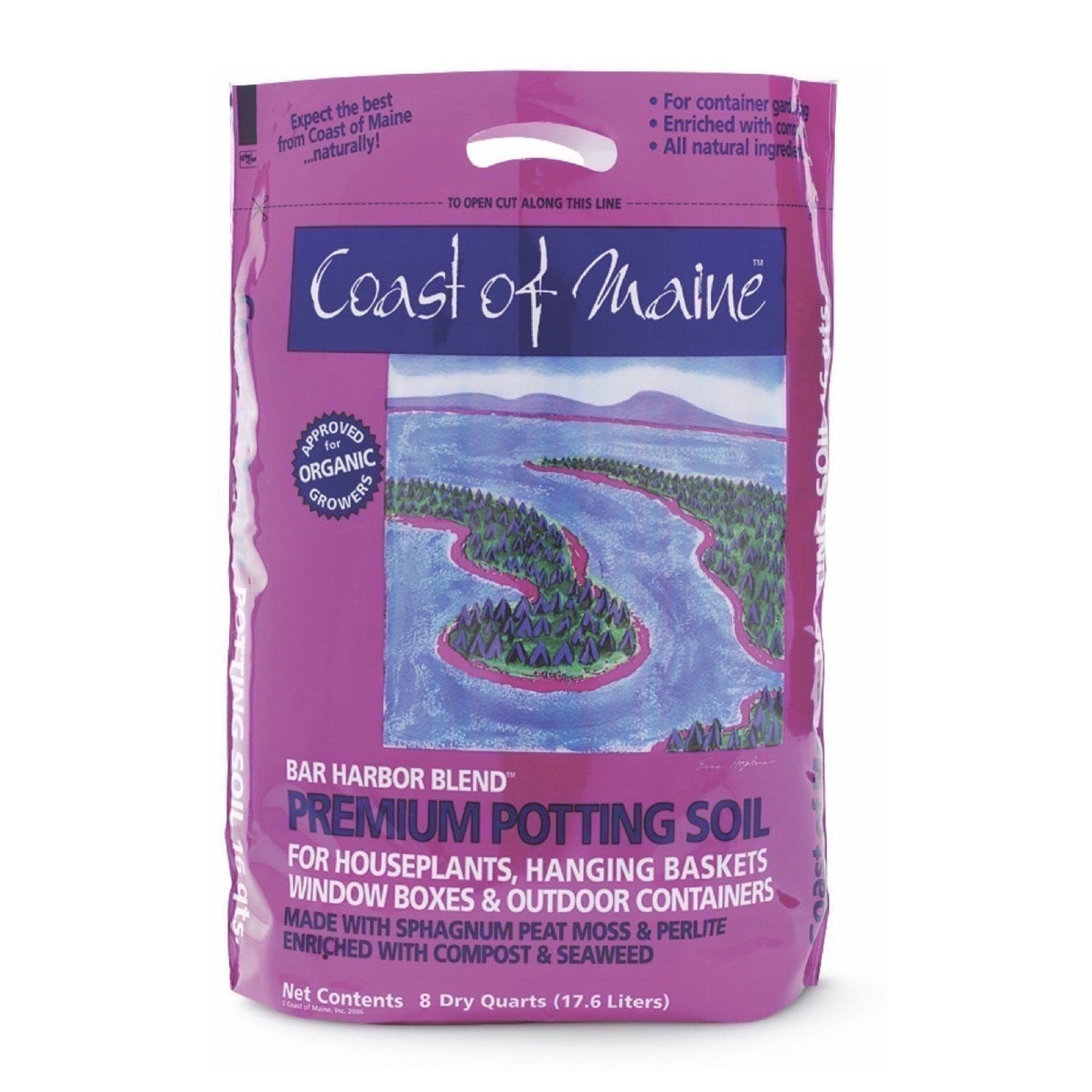 Coast of Maine OMRI Listed Bar Harbor Blend Organic Potting Soil, 8 Quart Bag