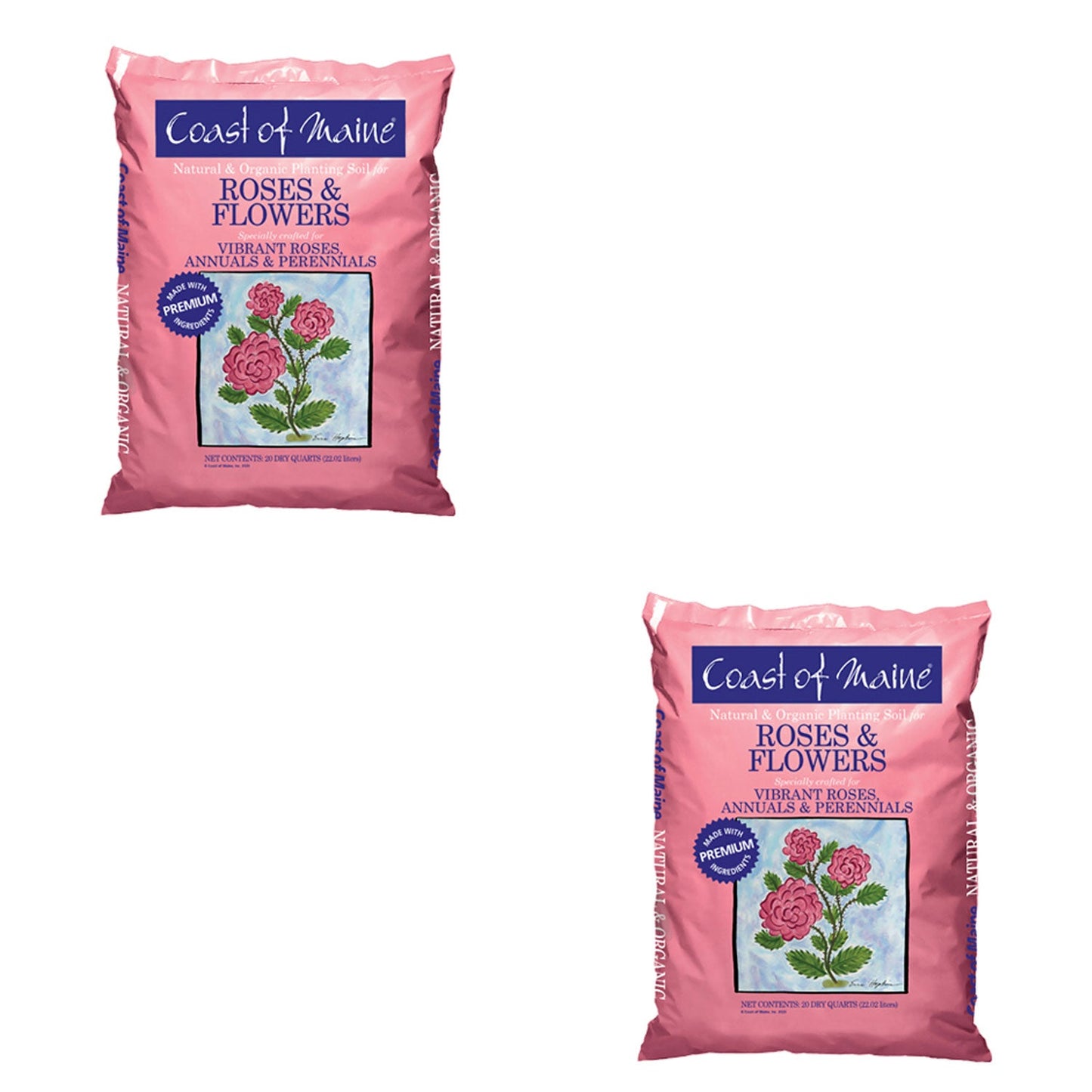 Coast of Maine Organic Potting Soil for Roses and Flowers, 20 Quart Bag (2 Pack)