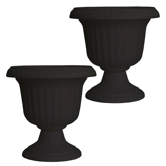 Southern Patio 14 Inch Lightweight Outdoor Utopian Urn Planter, Black (2 Pack)