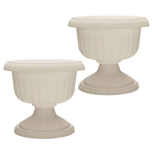 Southern Patio Dynamic Outdoor 18" Resin Grecian Urn Planter Pot, White (2 Pack)