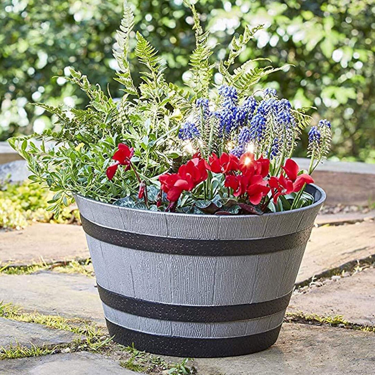 Southern Patio HDR-055457 Resin Whiskey Barrel Outdoor Garden Planter Pot, Gray