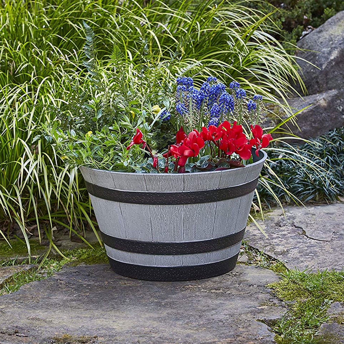 Southern Patio HDR-055457 Resin Whiskey Barrel Outdoor Garden Planter Pot, Gray