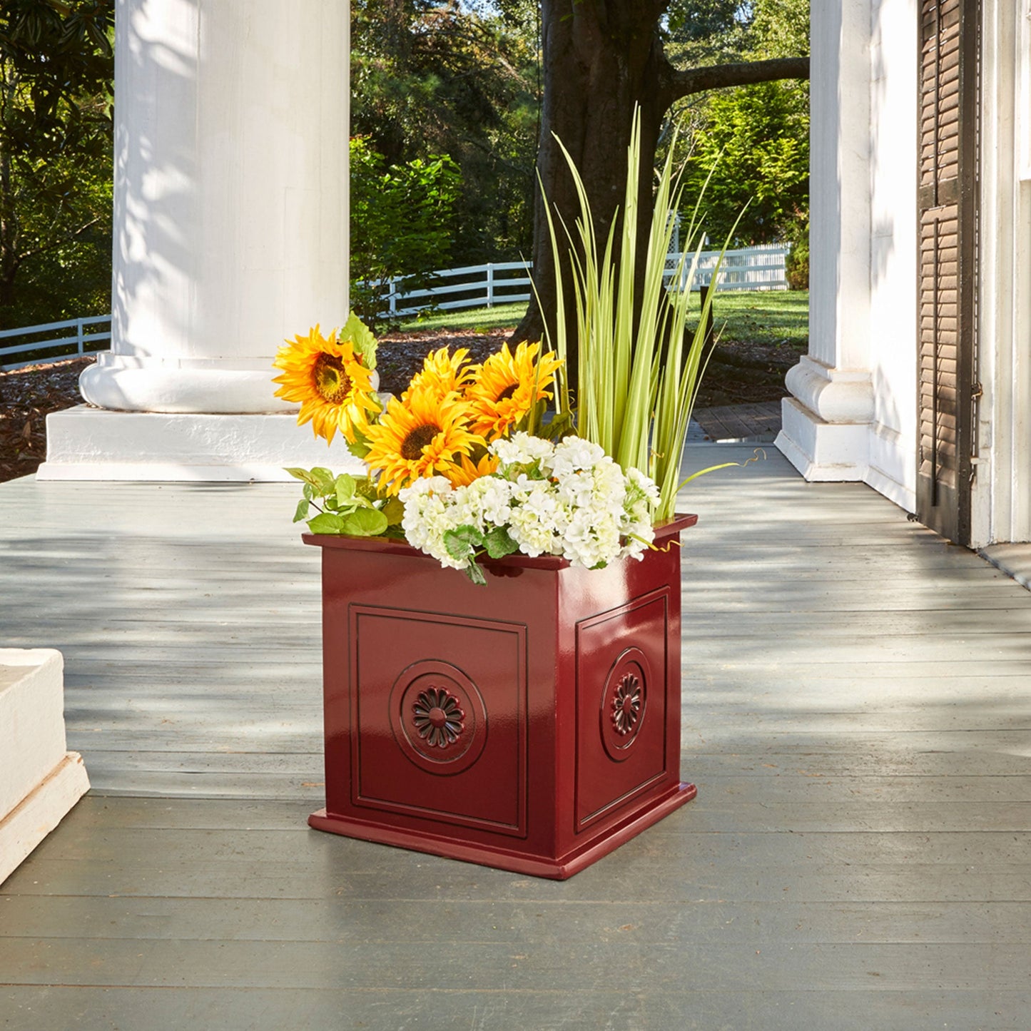 Southern Patio Colony 16 Inch Square Resin Outdoor Planter Urn, Oxblood Red