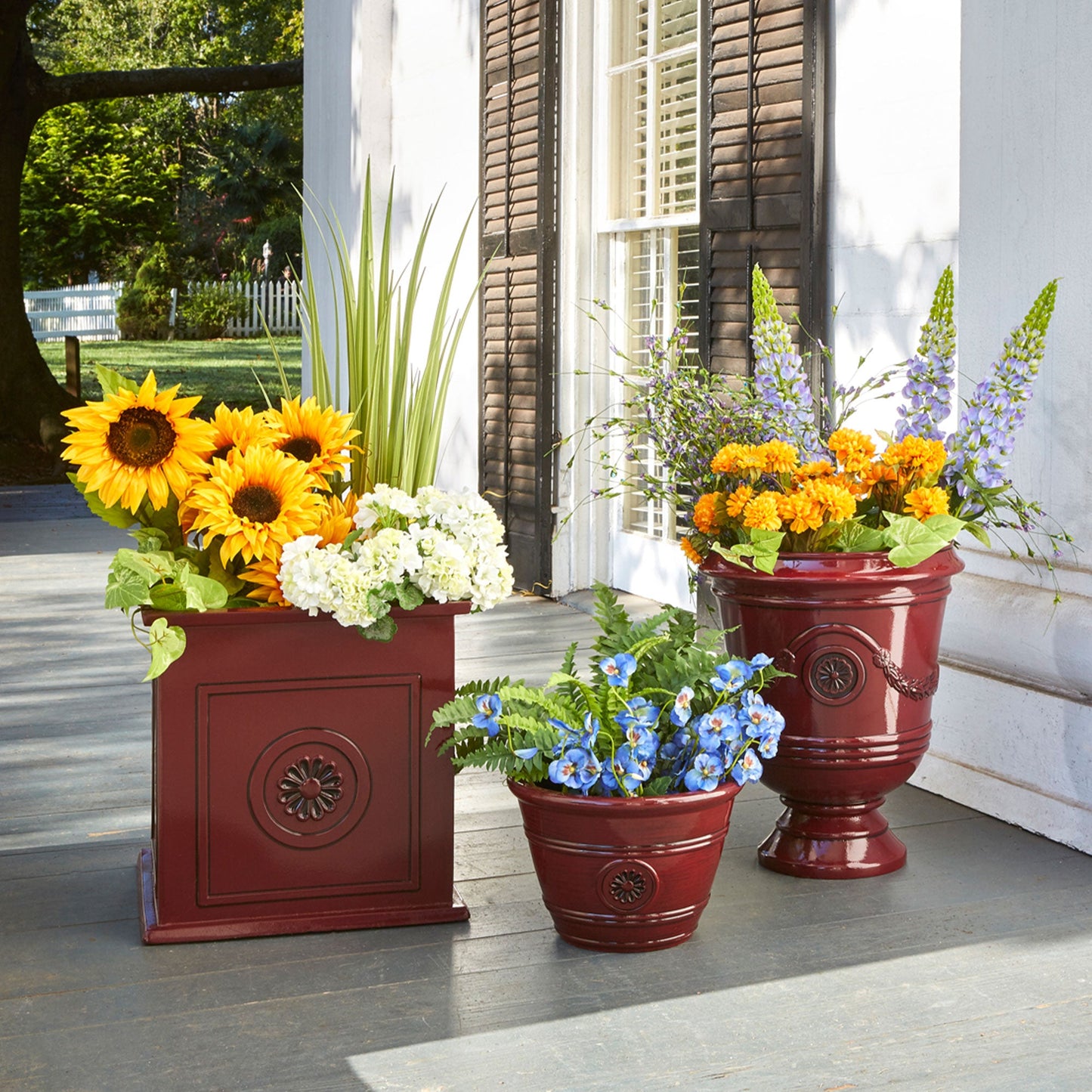 Southern Patio Colony 16 Inch Square Resin Outdoor Planter Urn, Oxblood Red