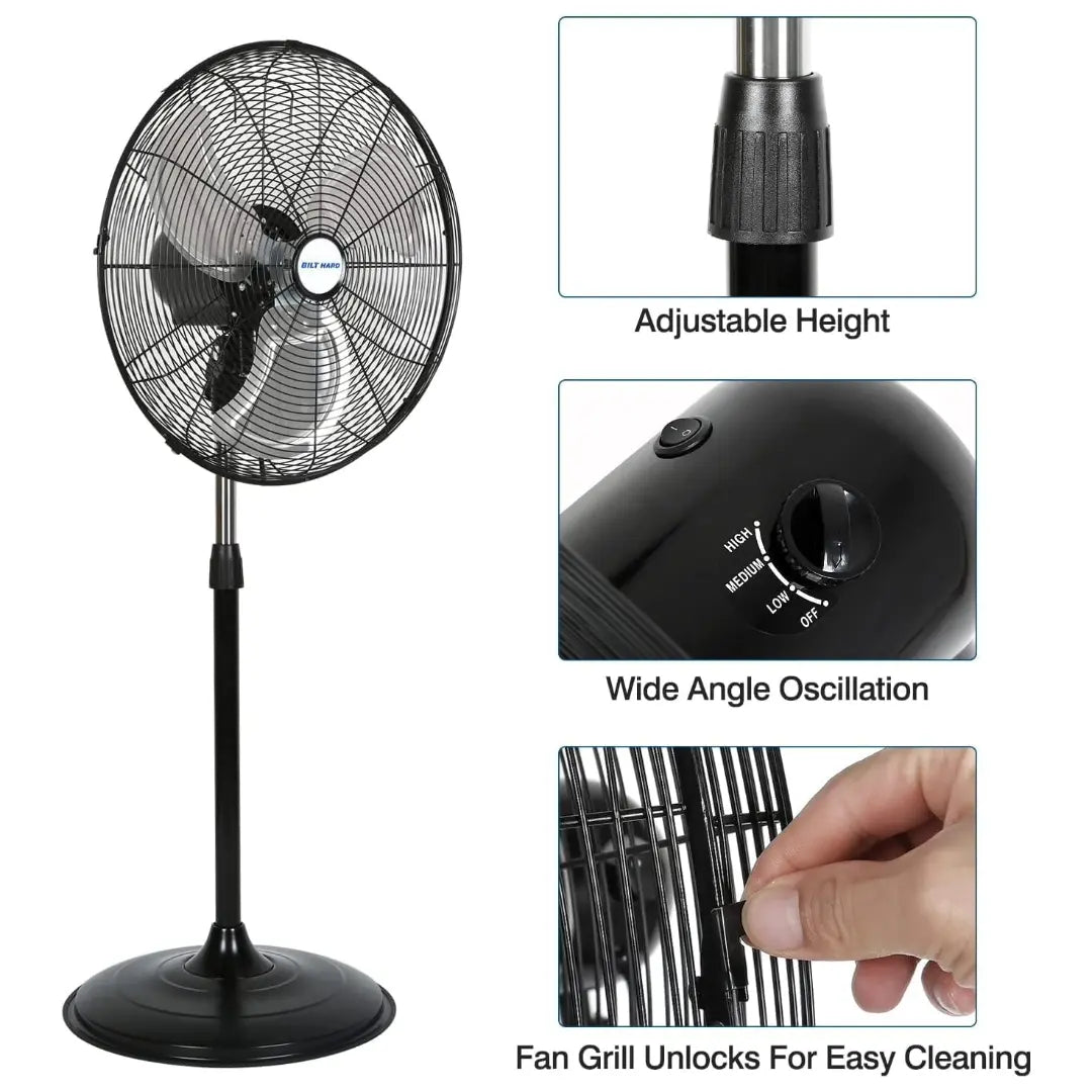 20" High Velocity Pedestal Fan, 5200 CFM 3-Speed Industrial Oscillating Stand Fan with Aluminum Blades, Heavy Duty Standing Shop Fan