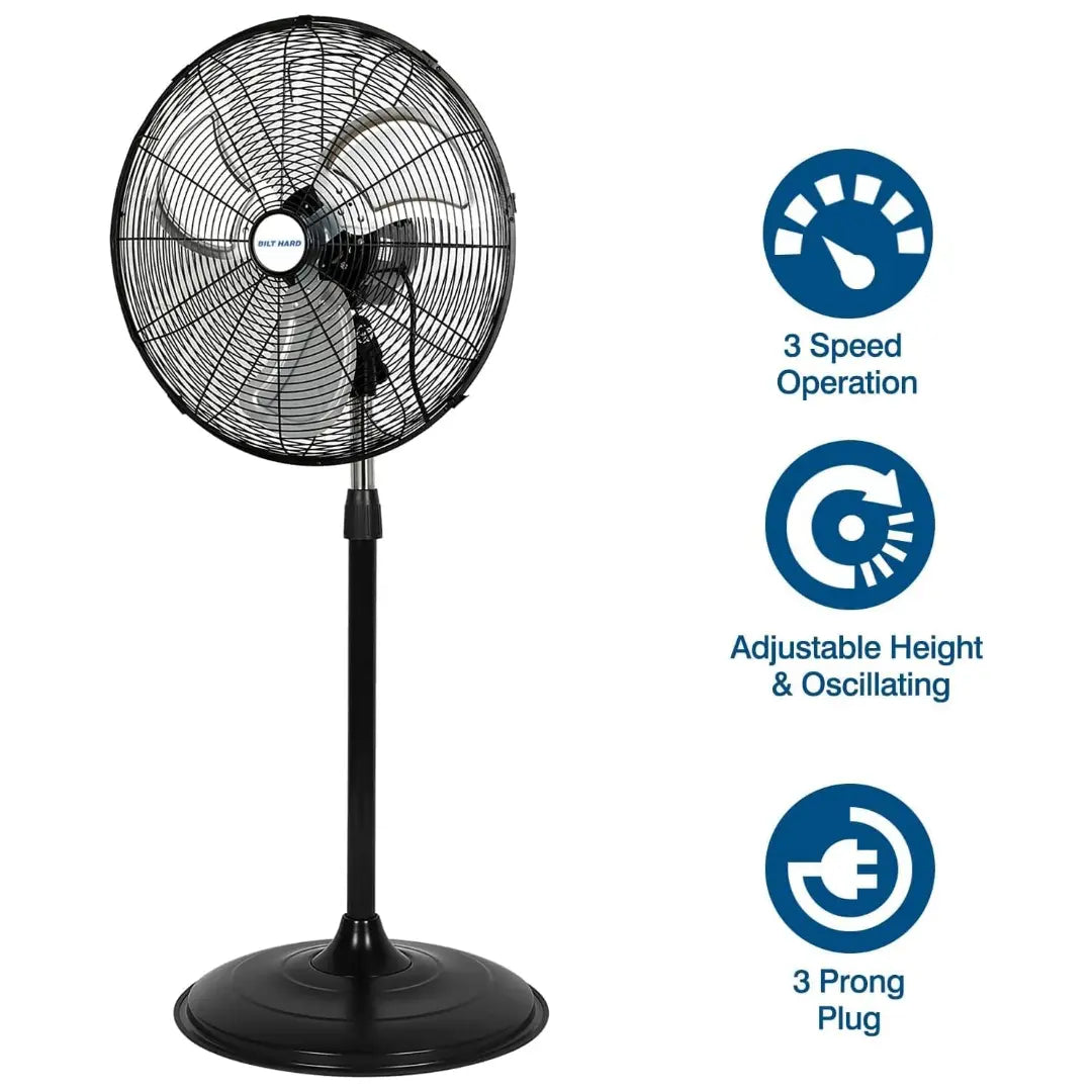 20" High Velocity Pedestal Fan, 5200 CFM 3-Speed Industrial Oscillating Stand Fan with Aluminum Blades, Heavy Duty Standing Shop Fan