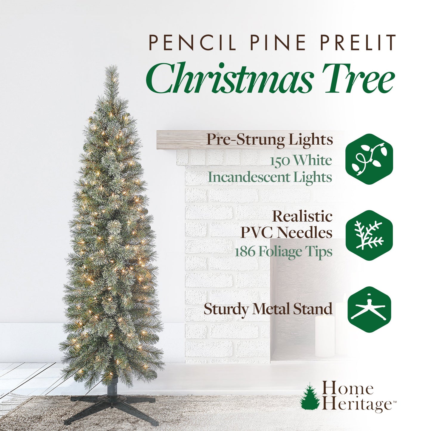 Home Heritage Stanley 5' Pine Artificial Christmas Tree, PreLit 150 Clear Lights