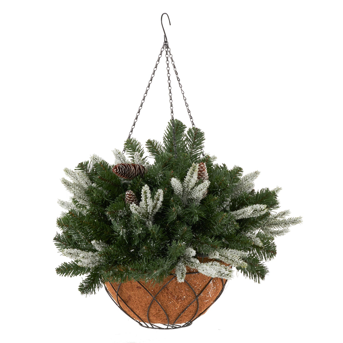 NOMA 24 Inch Evergreen Prelit Vienna Hanging Basket Indoor Outdoor Holiday Decor