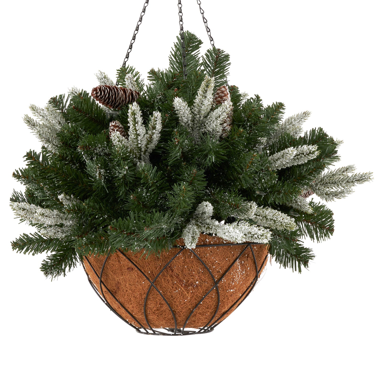 NOMA 24 Inch Evergreen Prelit Vienna Hanging Basket Indoor Outdoor Holiday Decor