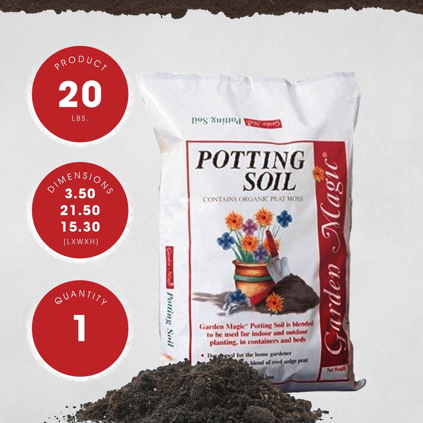 Michigan Peat 5720 Garden Magic General Purpose Potting Soil Mix, 20 Pound Bag