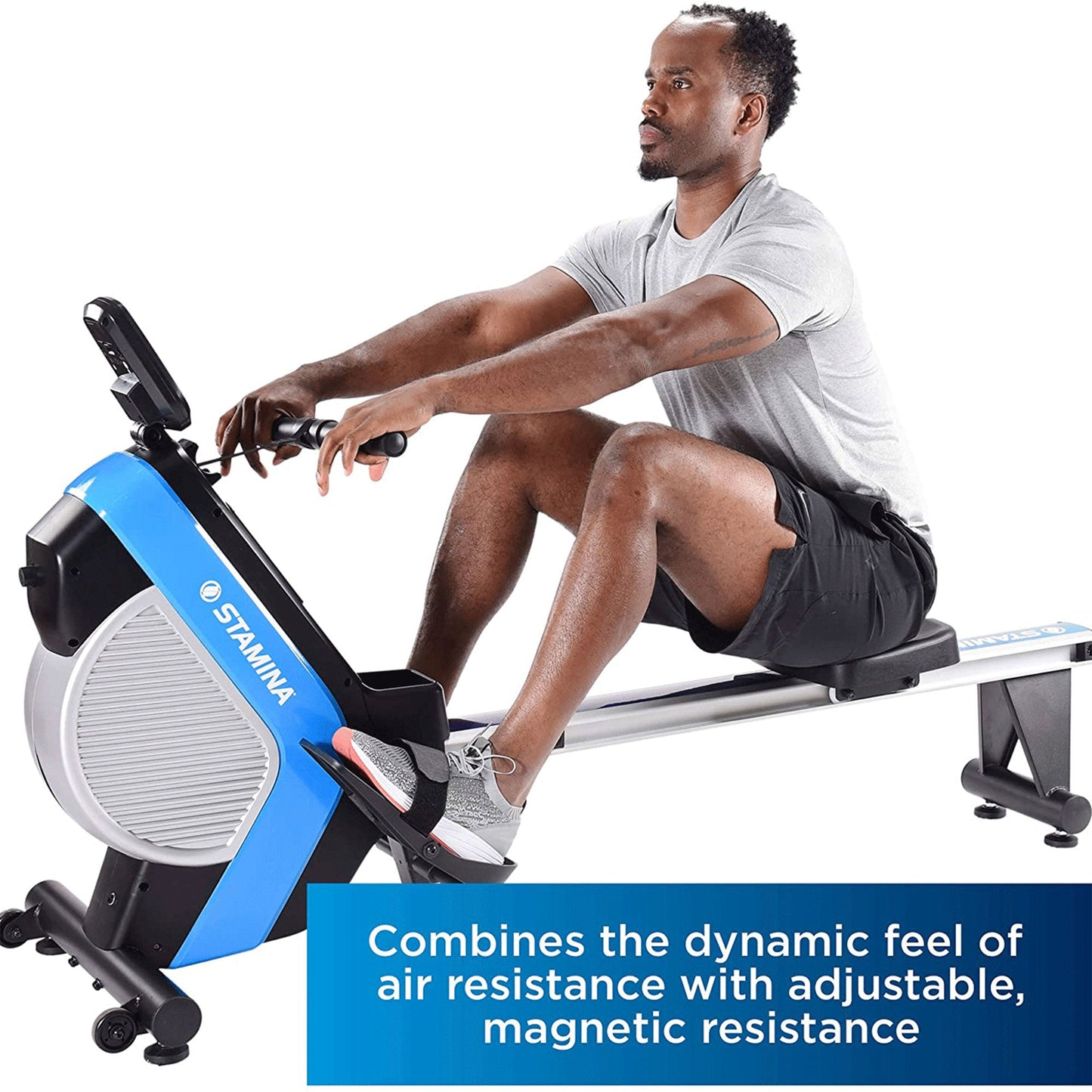 Stamina Cardio Exercise DT Plus Air Rowing Workout Machine w/ LCD Display, Blue