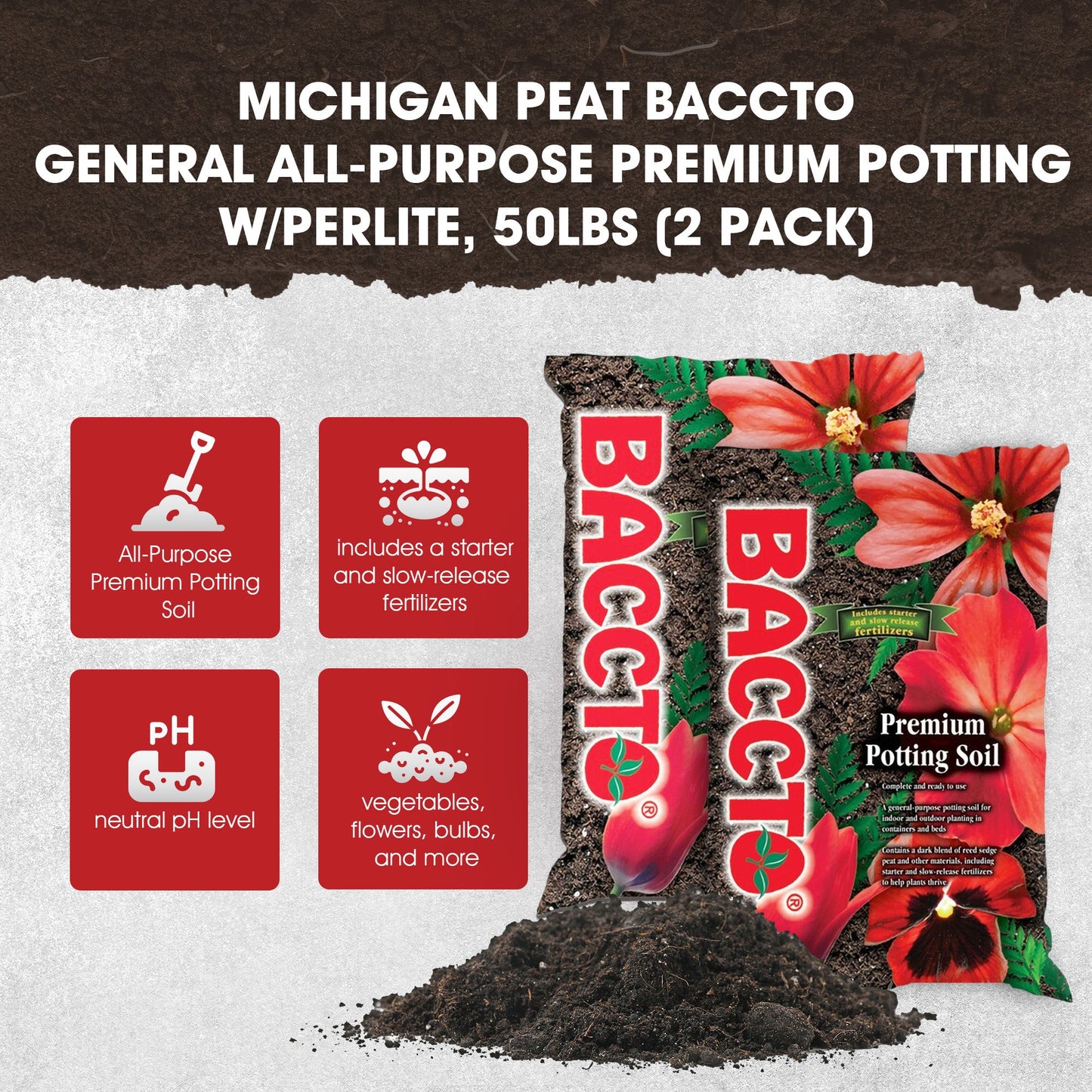 Michigan Peat General All Purpose Premium Potting Soil w/Perlite, 50lbs (2 Pack)