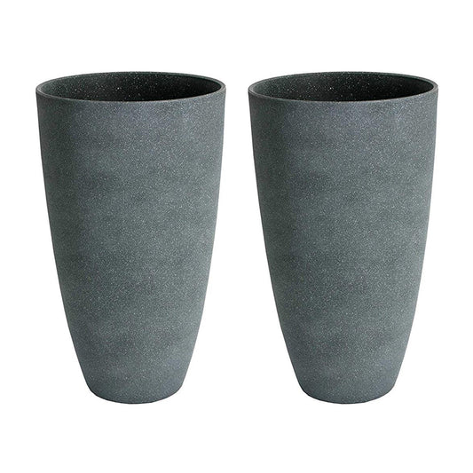 Algreen Acerra Weather Resistant Composite Tall Vase Planter Pot, Gray (2 Pack)