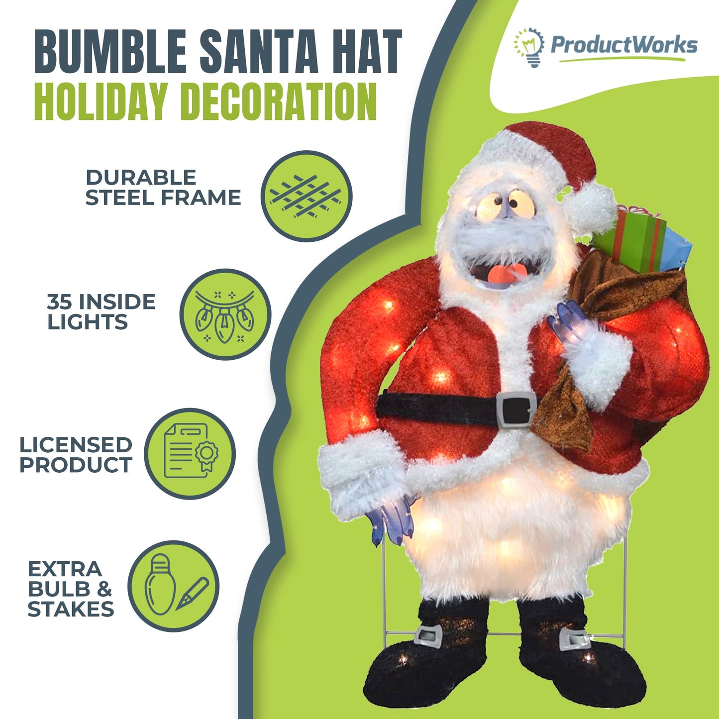 ProductWorks 24 Inch Santa Bumble Pre-Lit Christmas Yard Ornament Holiday Decor