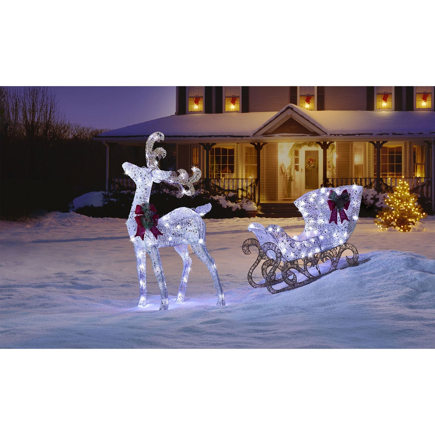 NOMA Reindeer and Sleigh Christmas Display Pre-Lit LED Outdoor Lawn Decoration