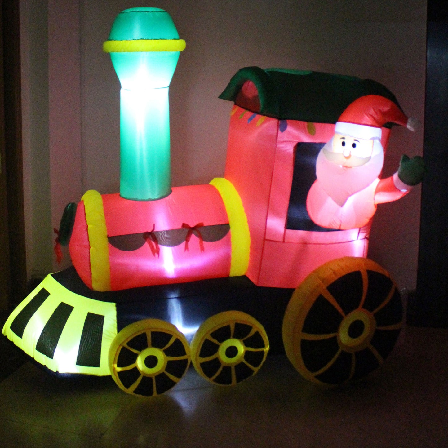 A Holiday Company 6.5 Ft Tall Inflatable Santa Holiday Train Lawn Decoration