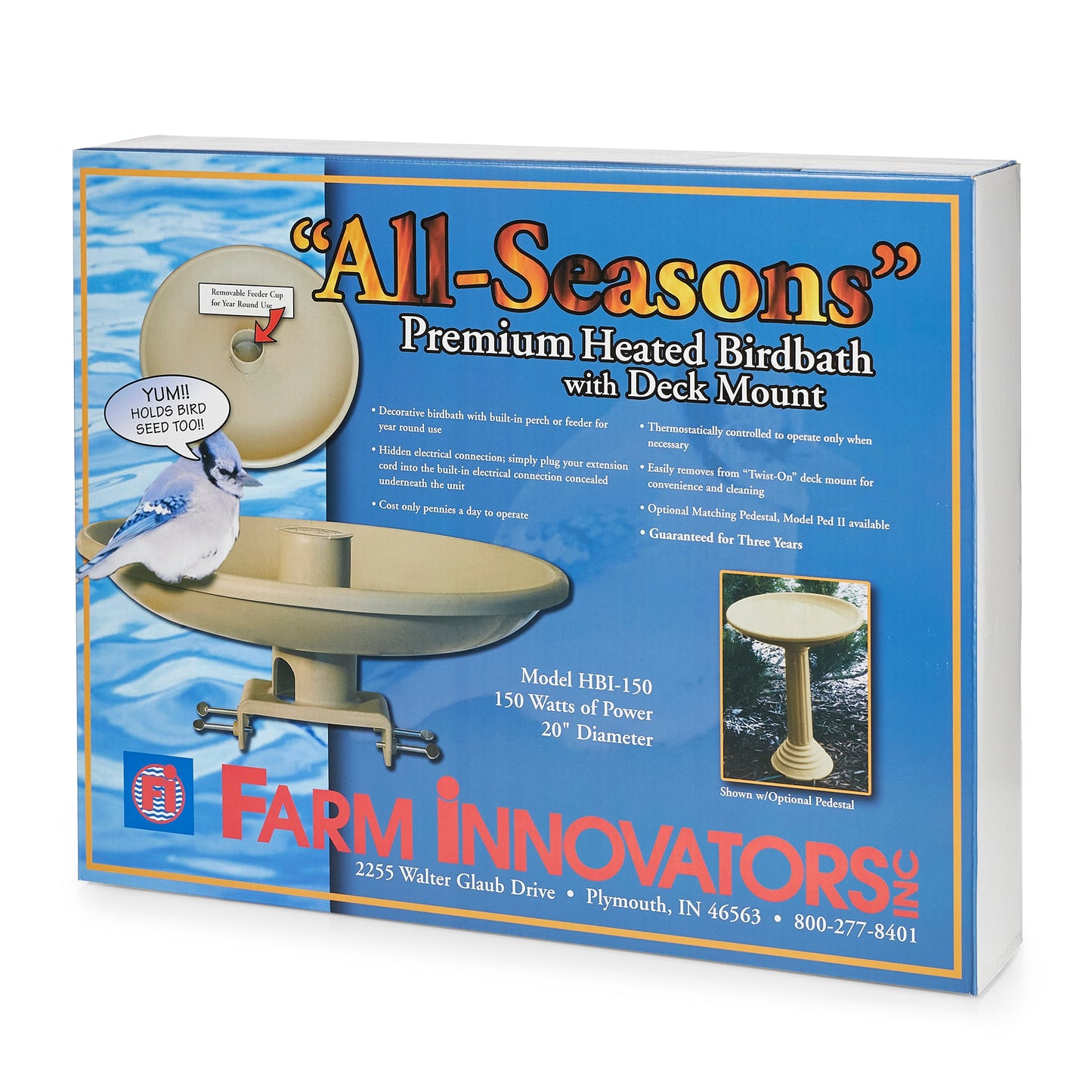 Farm Innovators 150W Outdoor Plastic Heated Birdbath w/Deck Mount & Perch, Tan