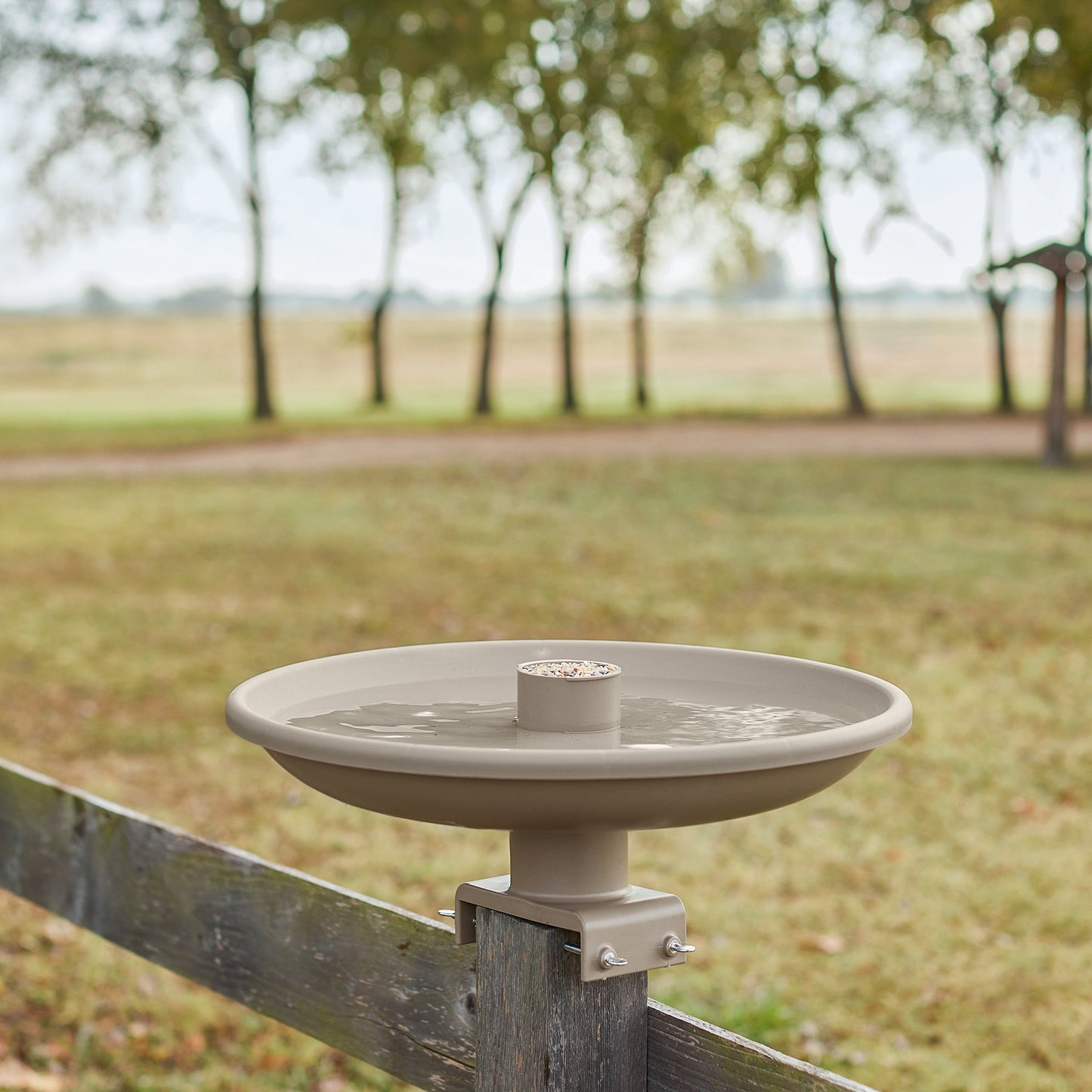 Farm Innovators 150W Outdoor Plastic Heated Birdbath w/Deck Mount & Perch, Tan