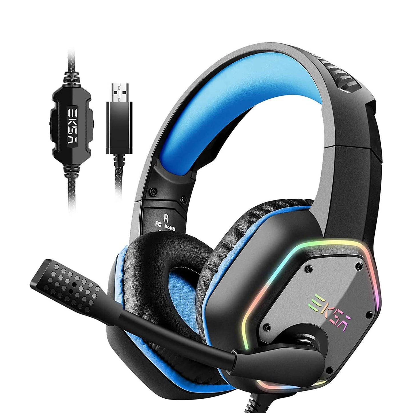 EKSA RGB Plug In Gaming Headset, Blue, with S100 Headphones with Mic, Black