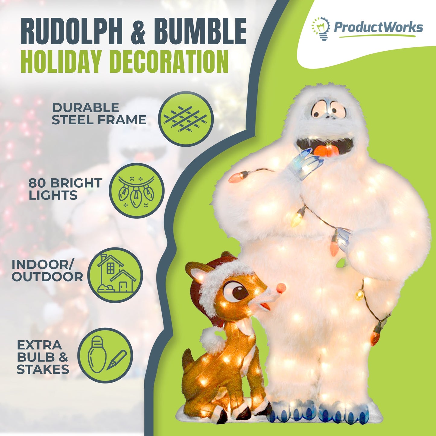 ProductWorks 32" Rudolph & Bumble Pre-Lit Christmas Yard Ornament Holiday Decor