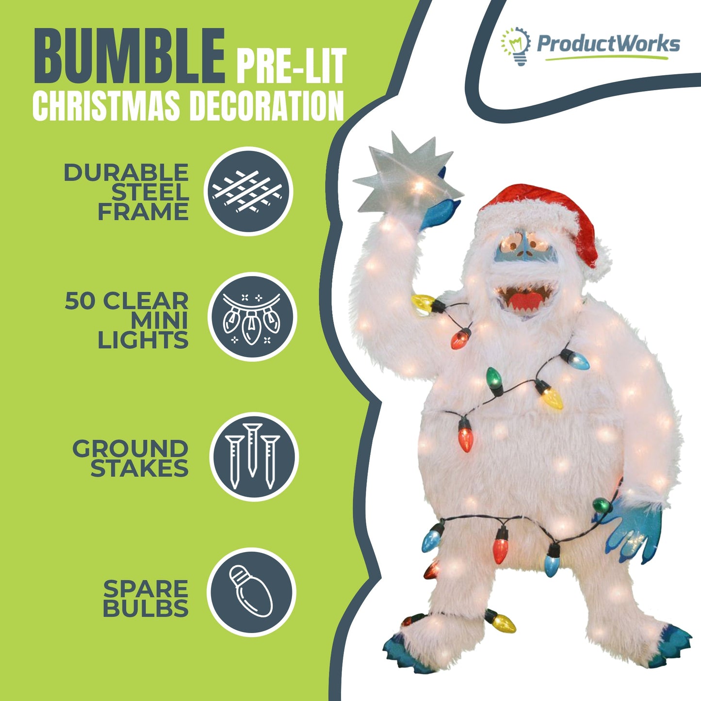 ProductWorks 32 Inch Bumble Pre-Lit Christmas Yard Ornament Holiday Decoration