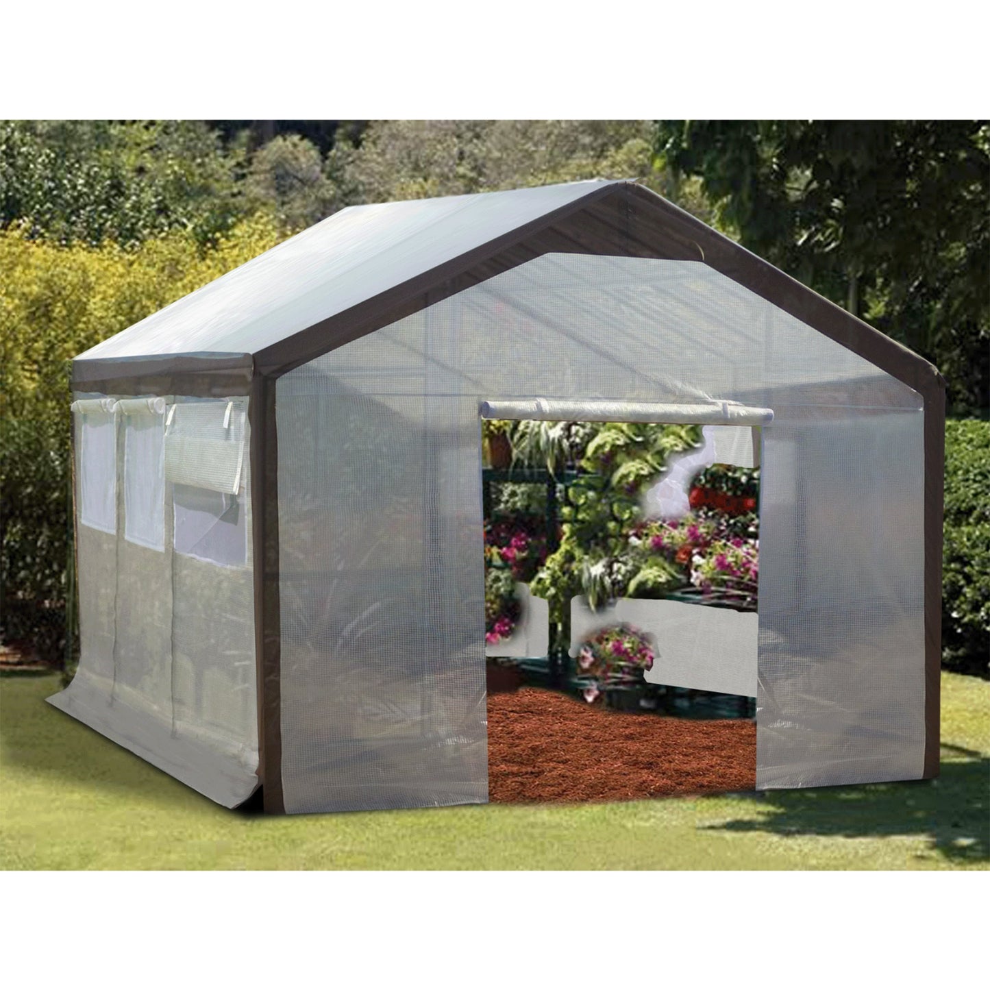 Spring Gardner Walk In Portable Gable Plant Garden Greenhouse, 20x10x9ft, Clear