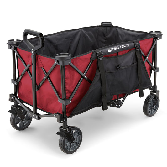 Gorilla Carts 7 Cubic Feet Foldable Utility Beach Wagon with Oversized Bed, Red