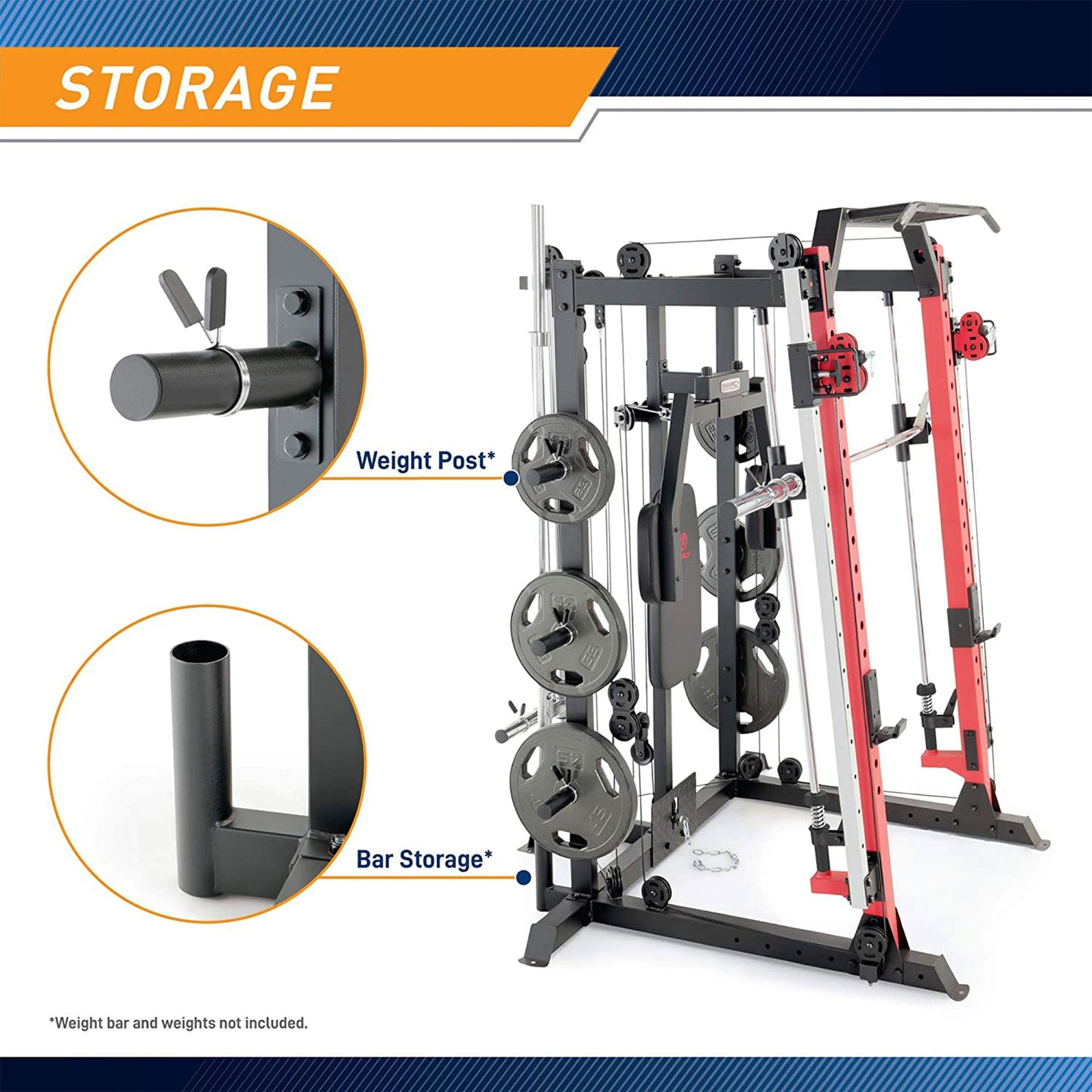 Marcy SM-7409 Smith Machine Cage Multi Purpose Home Gym Training System, White