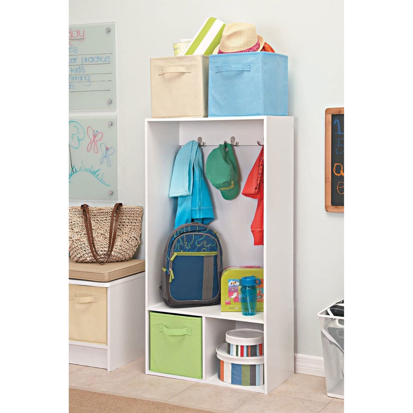 ClosetMaid KidSpace Wooden Open Storage Locker with 2 Hooks and Cubby, White