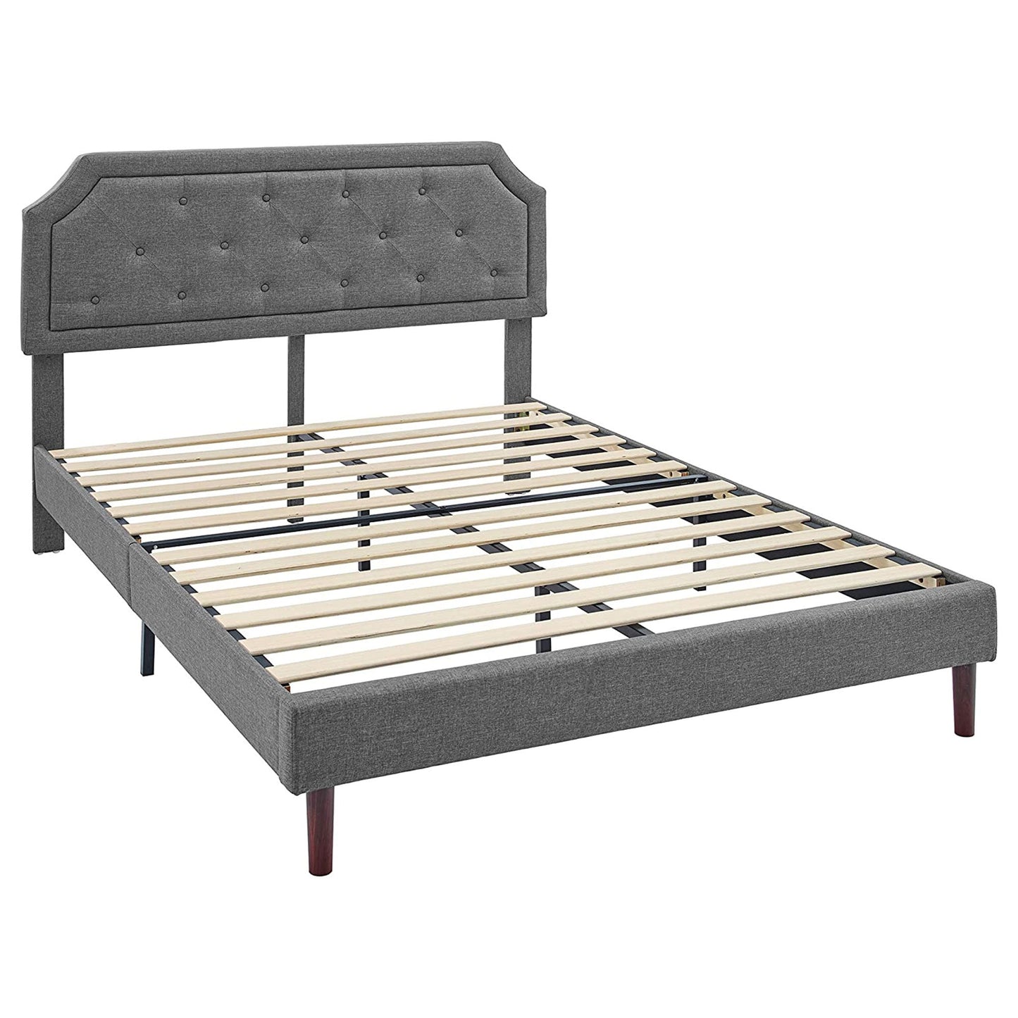 BIKAHOM Upholstered Platform Bed with Button Tufted Headboard, Full, Dark Grey