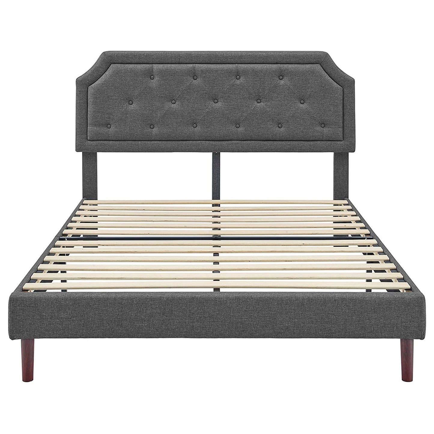 BIKAHOM Upholstered Platform Bed with Button Tufted Headboard, Full, Dark Grey