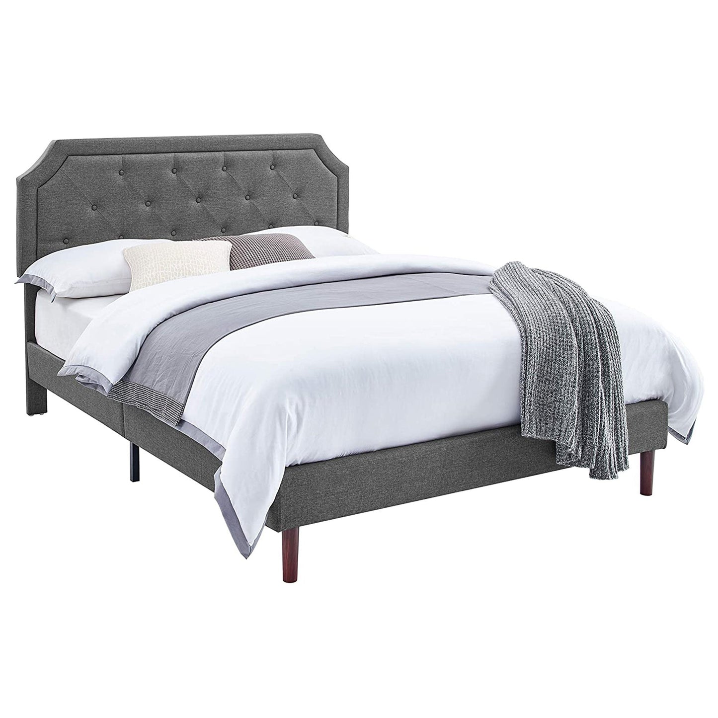 BIKAHOM Upholstered Platform Bed with Button Tufted Headboard, Full, Dark Grey