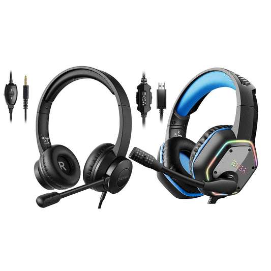 EKSA RGB Plug In Gaming Headset, Blue, with S100 Headphones with Mic, Black