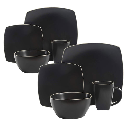 Gibson Elite Soho Lounge 16 Piece Dinnerware Set for 4, Matte Black (2 Pack)