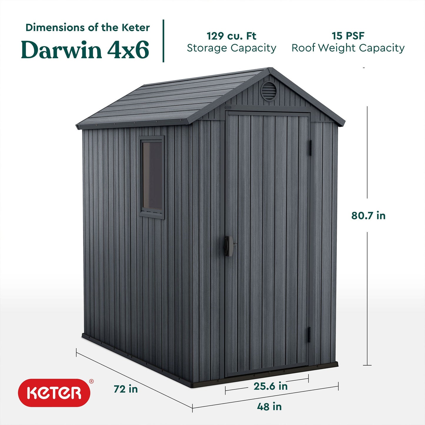 Keter Darwin 4 Foot x 6 Foot Outdoor Garden Tool Storage Shed w/Window, Graphite