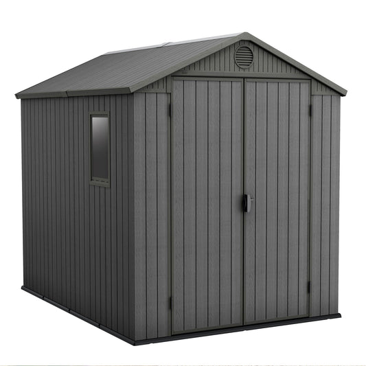 Keter Darwin 6 Foot x 8 Foot Outdoor Garden Tool Storage Shed w/Window, Graphite