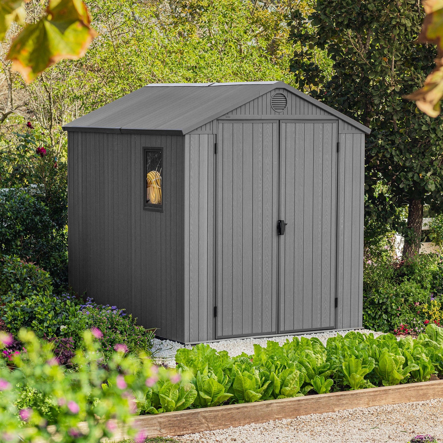 Keter Darwin 6 Foot x 8 Foot Outdoor Garden Tool Storage Shed w/Window, Graphite