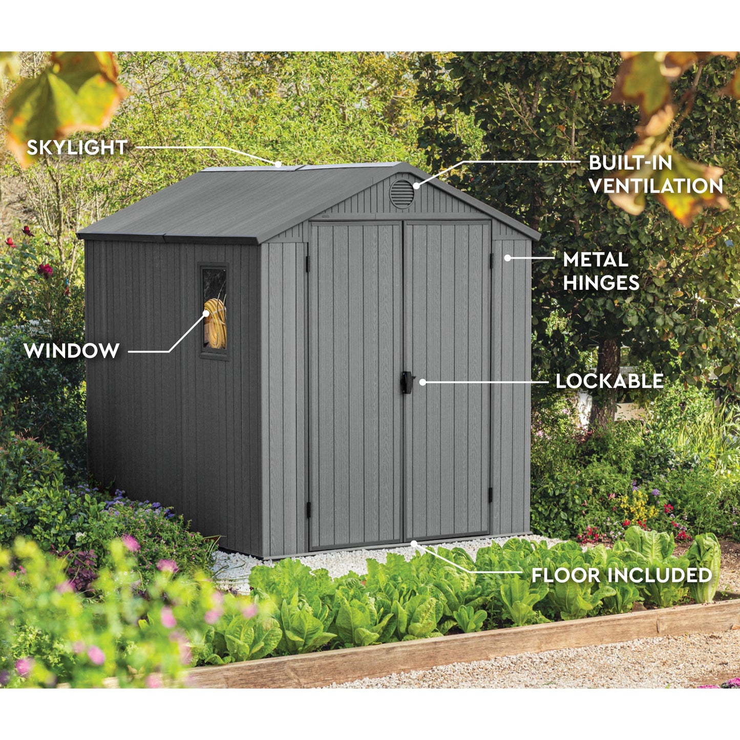 Keter Darwin 6 Foot x 8 Foot Outdoor Garden Tool Storage Shed w/Window, Graphite