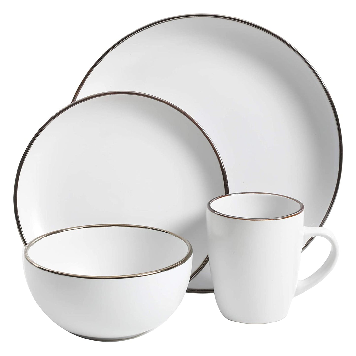 Gibson Home Rockaway Round Stoneware Dinnerware Set, Service for 4, Matte White