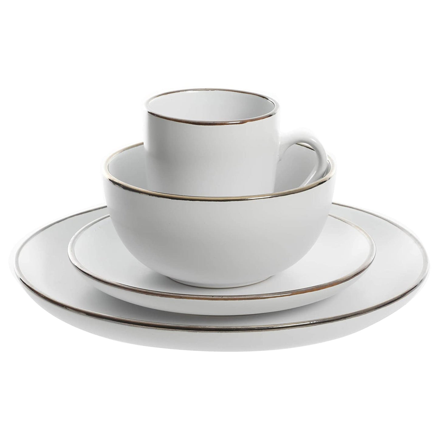 Gibson Home Rockaway Round Stoneware Dinnerware Set, Service for 4, Matte White