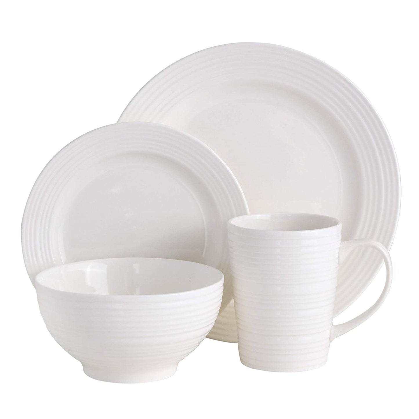 Gibson Home Amelia Court 16 Piece Dinnerware Set with White Embossed Porcelain