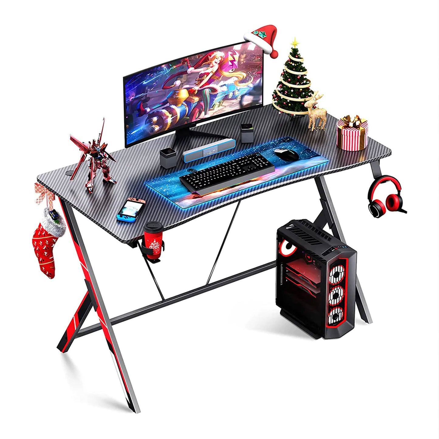 MOTPK 47 Inch Wide Space Saving Carbon Fiber Computer PC Gaming Desk, Black