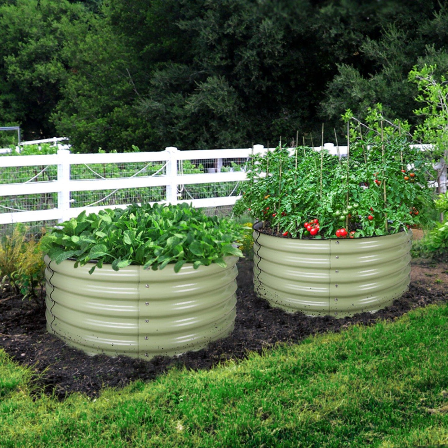 17" Tall x 42" Round Raised Garden Bed, in Sage Green