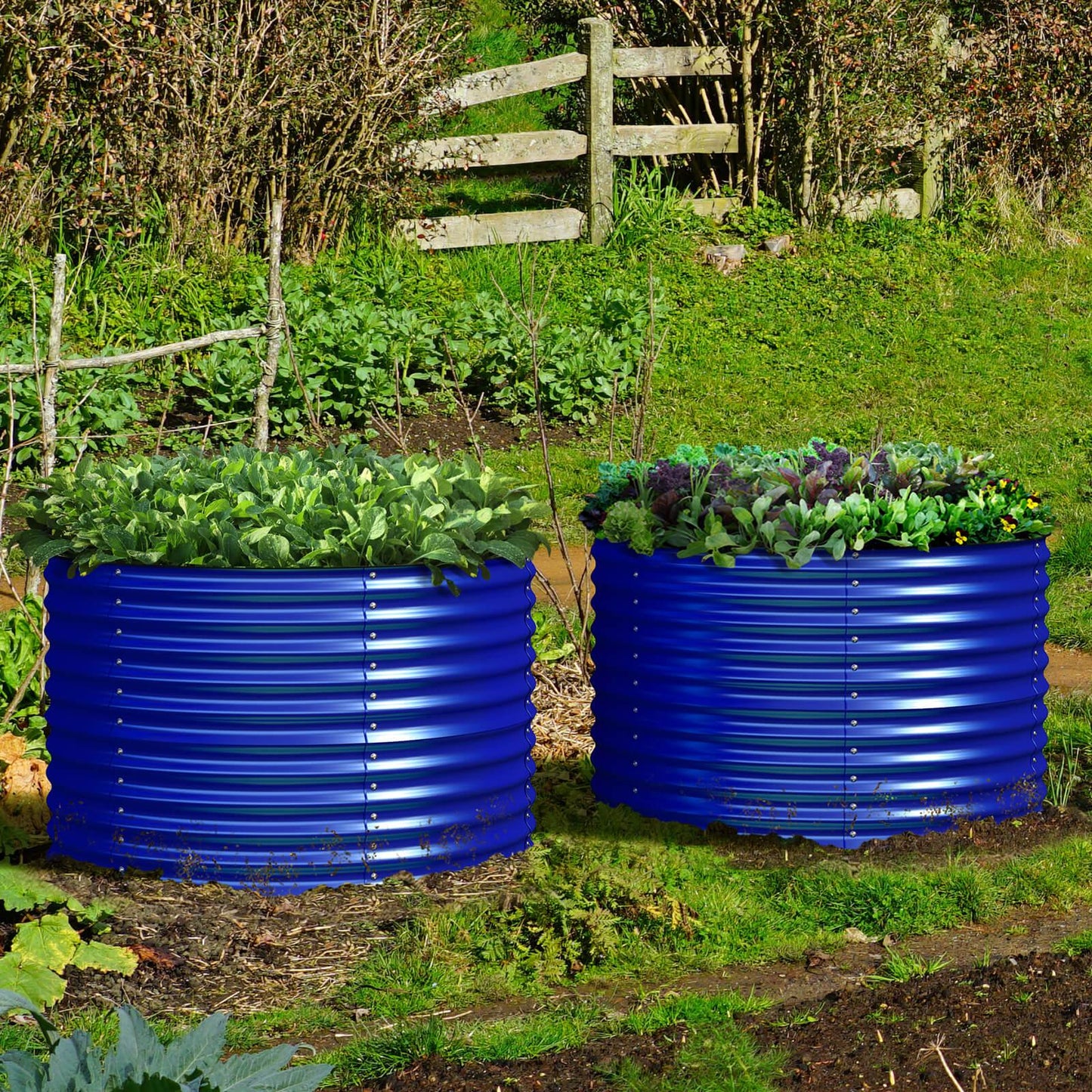 32" Tall x 42" Round Raised Garden Bed, in Cobalt Blue