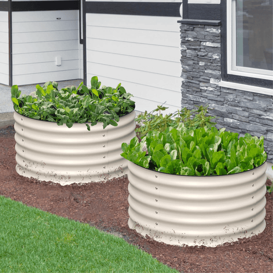 17" Tall, 24" Round Pair Raised Garden Beds , (2) per set in Ivory