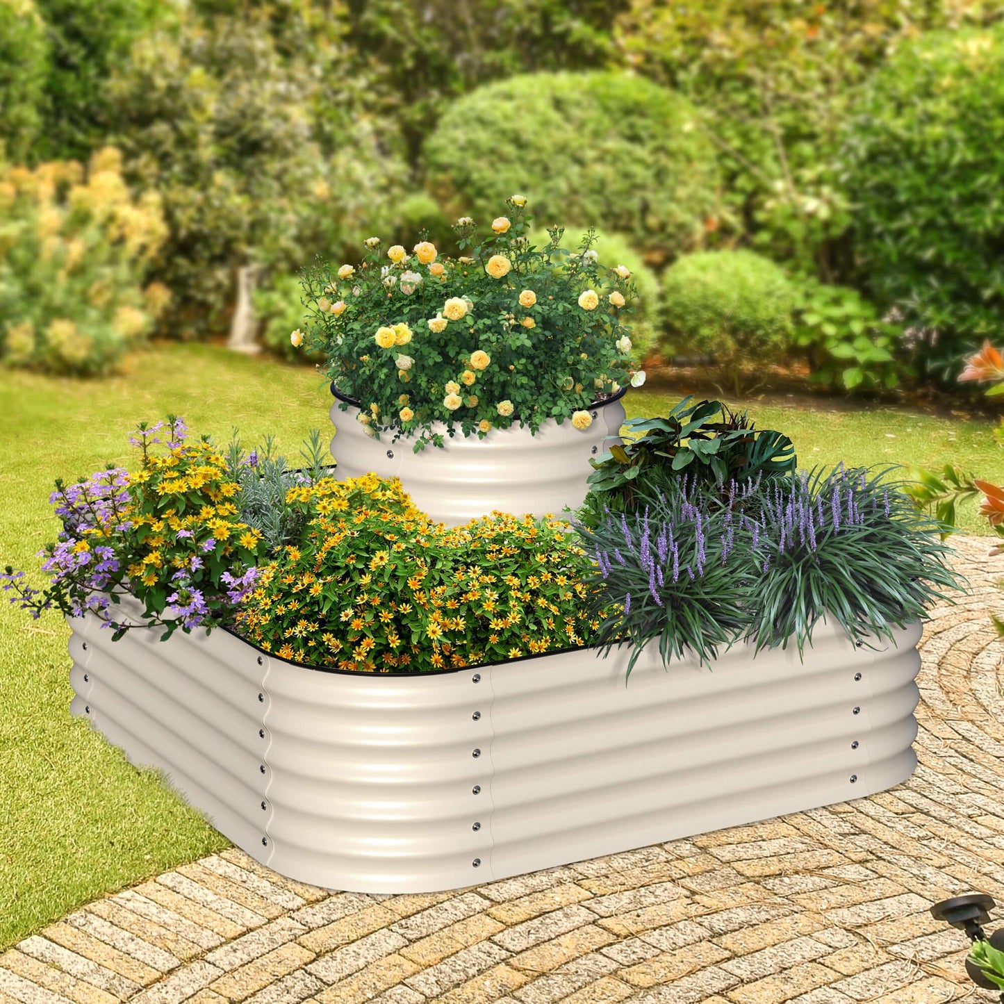 Olle 4-Style Modular Galvanized Raised Garden Beds, Ivory [Build 1 of 4 Configurations]