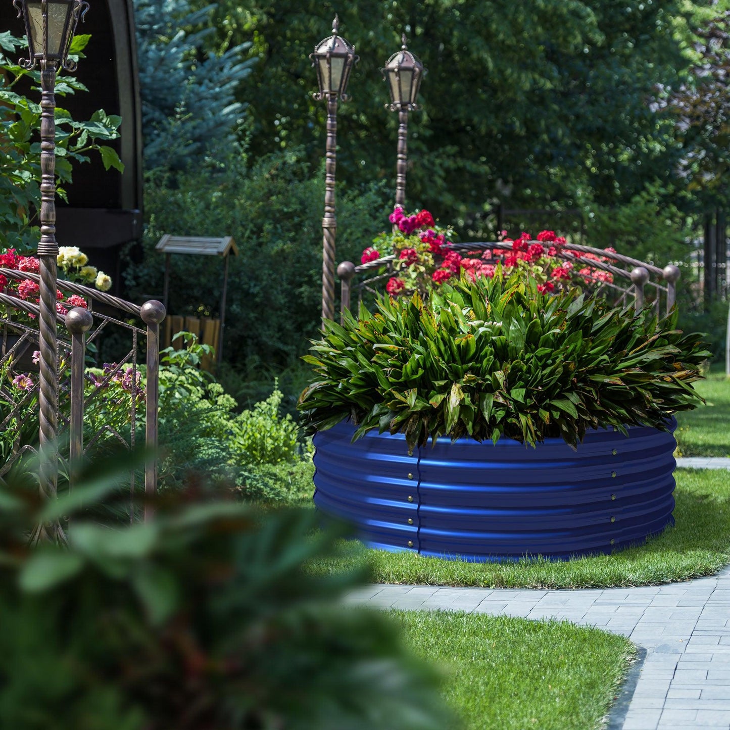 17" Tall x 42" Round Raised Garden Bed, in Cobalt Blue