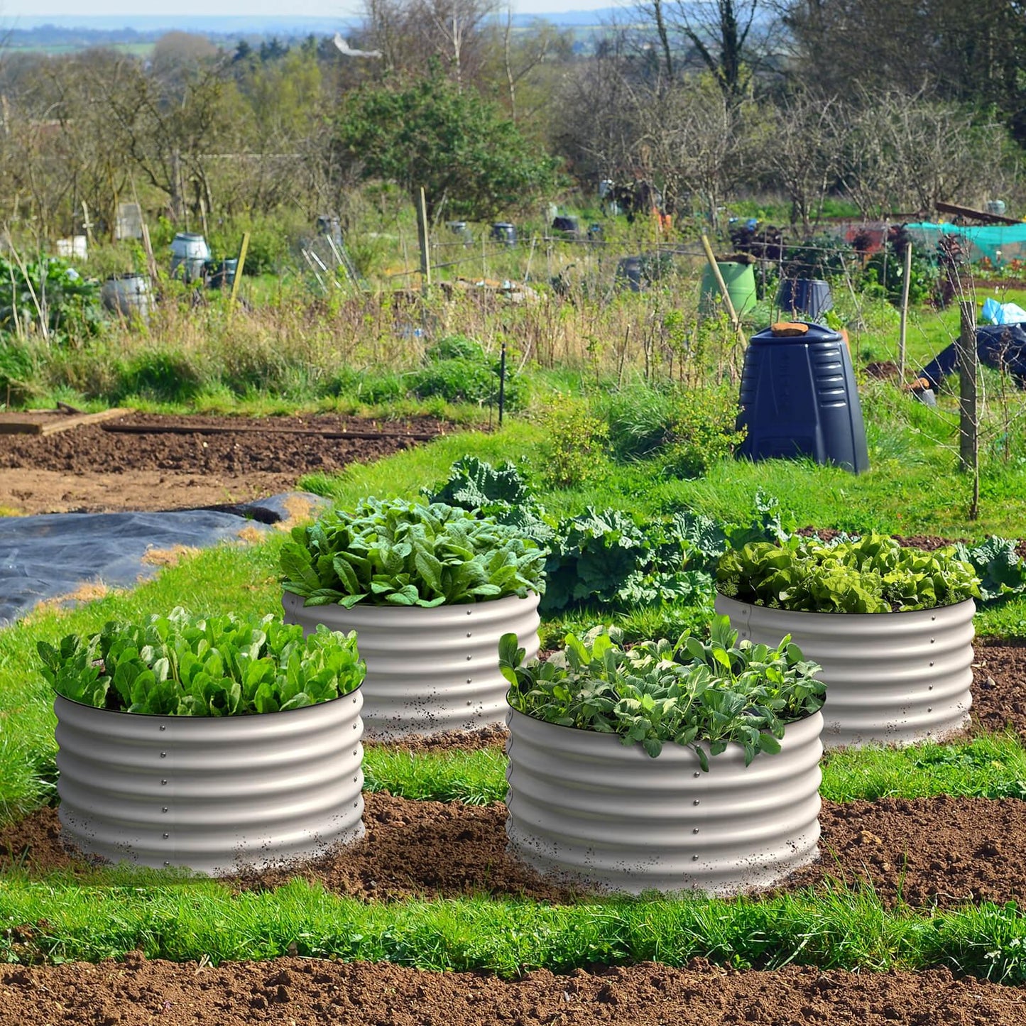 17" Tall, 24" Round Pair Raised Garden Beds , (2) per set in Ivory