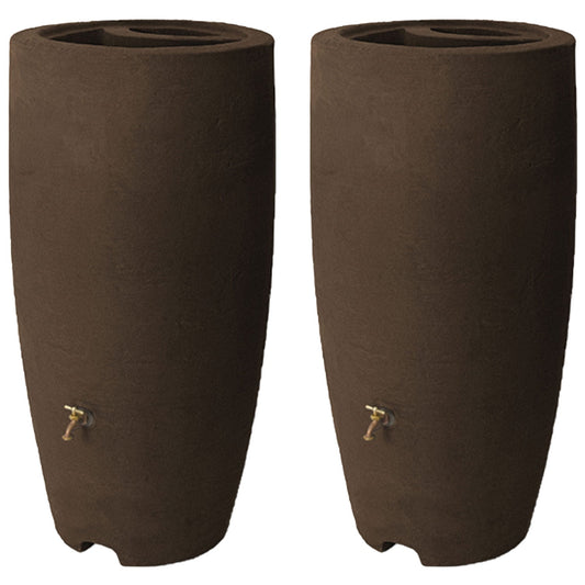 Algreen Athena 80 Gallon Rain Water Collection Drum Barrel, Brownstone (2 Pack)