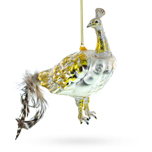 Regal Golden Peacock Blown Glass Christmas Ornament